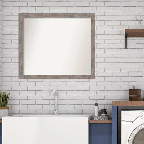 Vista 210 de Amanti Art Silver Bathroom Mirror for Over Sink, 26x35 Custom Made Marred Pewter Rectangle Vanity Mirror, Large Casual Wood Frame, Hangs Horizonally