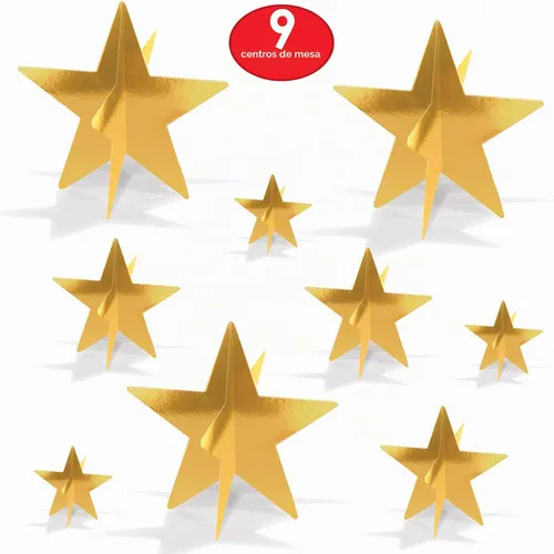 Vista 4 de Beistle Centros de mesa dorados de aluminio 3D, 9 unidades – Decoraciones de mesa estrelladas metálicas en 3 tamaños para Nochevieja, noche