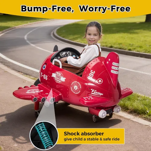 Vista 3 de Avión de paseo con control remoto TOBBI - Auto infantil con batería, auto para niños pequeños de 12V para conducir, autos eléctricos de paseo