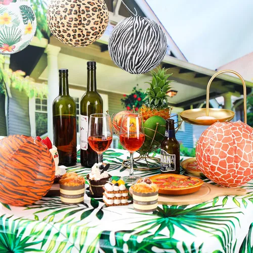 Vista 7 de Buryeah Juego de 20 piezas de decoración de cumpleaños con temática de selva, 12 linternas de papel con estampado de animales, 6 fundas de mesa