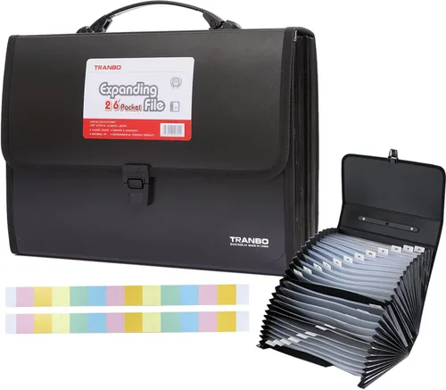 Vista 11 de Organizador de archivos de acordeón de 12 bolsillos tamaño carta/A4 con asa, TRANBO, carpeta de archivos expandible, organizador de papel portátil