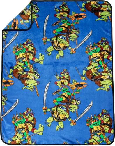 Vista 3 de Jay Franco Nickelodeon Teenage Mutant Ninja Turtles Mutant Mayhem Leonardo Nogginz - Juego de manta y almohada de felpa de 40 x 50 pulgadas, juego