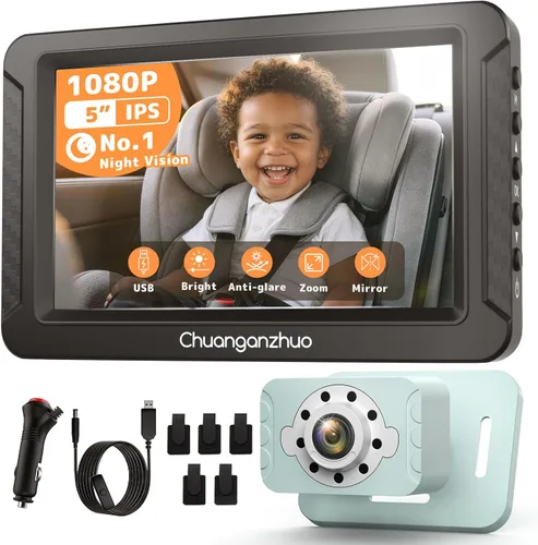 Vista 14 de S100C - Cámara de coche para bebé alimentada por USB, visión nocturna cristalina para asiento trasero para bebé, ajuste de brillo y monitor IPS