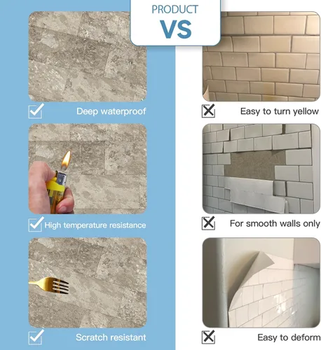 Vista 6 de 1 paquete de azulejo autoadhesivo para salpicadero de 12"x12" de PVC para pared, azulejo autoadhesivo para salpicadero de cocina, azulejo de baño