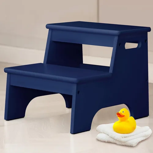 Vista 8 de Forbena Taburete de madera para fregadero de baño, taburete de inodoro blanco para niños para entrenamiento de orinal, taburete de 2 escalones
