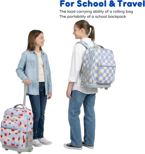 Vista 2 de J World Sundance Mochila Rodante para Laptop para Niñas y Niños. Mochila Escolar con Ruedas, Rombos negro, 20 pulgadas