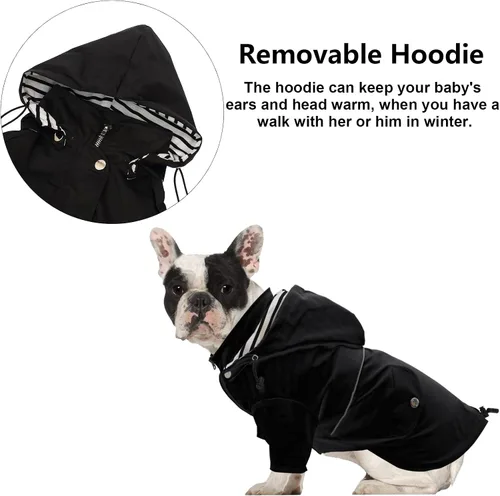 Vista 4 de Morezi - Impermeable con cremallera y botones reflectantes para perro, para la lluvia, cordón ajustable, capucha extraíble, elegante y de primera