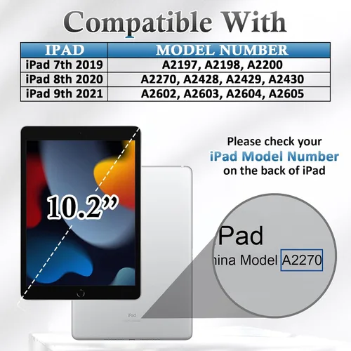 Vista 2 de Funda para iPad de 9ª/8ª/7ª generación 2021/2020/2019 de 10.2 pulgadas con soporte para lápiz/soporte multiángulo, funda de encendido y apagado