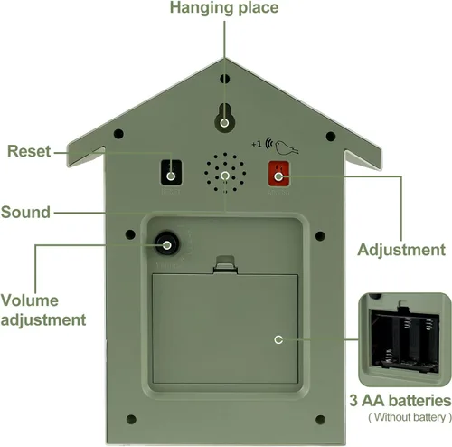 Vista 3 de Reloj de cuco de cuco, reloj de pared de cuco, voces de pájaro de cuco, diseño de péndulo, con péndulo, funciona con pilas, para decoración