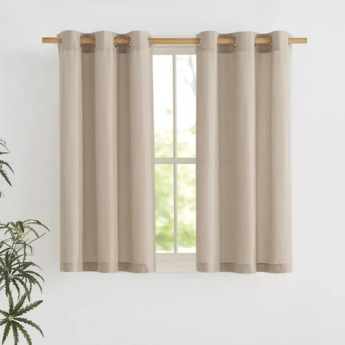 Vista 222 de NICETOWN - Cortinas de lino angora para ventana de cocina sobre el fregadero, con ojales, lino grueso angora, tratamientos cortos para ventanas
