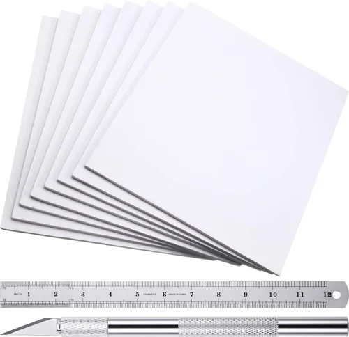 Vista 8 de 8 Piezas Tableros de Espuma Tableros de Respaldo con Núcleo de Espuma, Cuchillo Plateado para Manualidades con Tapa Protectora y Regla de Acero