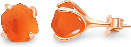 Vista 45 de Aretes de piedra preciosa natural en bruto con oro rosa sobre plata de ley 925, 6 a 0.276 in, regalo de piedra de nacimiento de calidad genuina