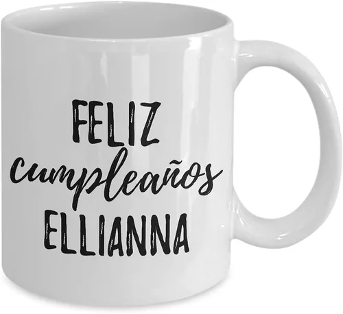 Vista 2 de Feliz Cumpleanos Ellianna Mug Spanish Happy Birthday Personalized Name Gift Coffee Tea Cup 11 oz