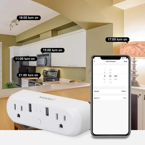 Vista 6 de XODO WP3 Smart WiFi Plug – Control remoto inalámbrico por aplicación compatible con Alexa y Google Home Assistant 2.4 GHz red solamente – Control