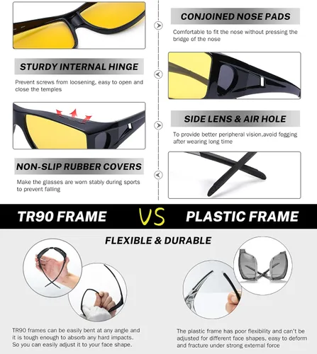 Vista 4 de NULOOQ Sunglasses Fit Over Glasses, Polarized Lens Wear Over Prescription Glasses, Wrap Around Sunglasses for Men Women