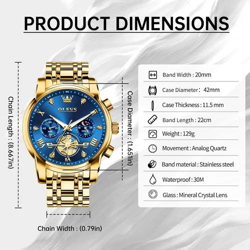 Vista 6 de OLEVS Relojes para hombre de plata, reloj de cronógrafo de acero inoxidable para hombre, reloj analógico de cuarzo de cara grande para hombre
