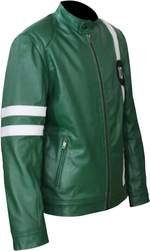 Vista 3 de Disfraz de superhéroe Ben Ten Alien Green Force de cuero real para hombre Chaqueta clásica Omniverse de Ben