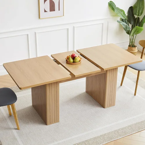 Vista 12 de weselon Mesa de comedor extensible de 42 a 105 pulgadas para 4 a 12, mesa de comedor ovalada expandible con base de pedestal estriada y pata