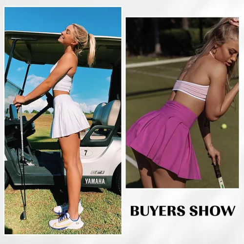 Vista 5 de DLOODA Falda de tenis para mujer con bolsillos, pantalones cortos cruzados de cintura alta, faldas atléticas para golf, correr, entrenamiento
