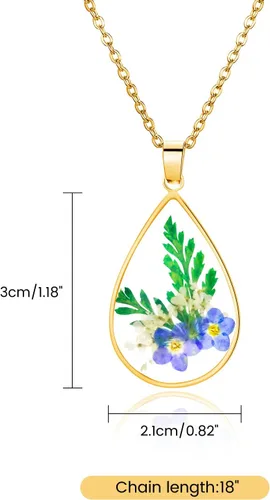 Vista 56 de Collar de flores silvestres prensadas con encaje de Forget-Me-Not y Queen Anne Collar de flores prensadas de oro Collares hechos a mano
