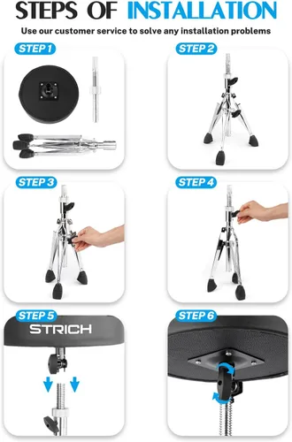 Vista 5 de STRICH Drum Throne, taburete de tambor acolchado ajustable en altura, silla giratoria de tambor resistente, taburete acolchado de doble soporte