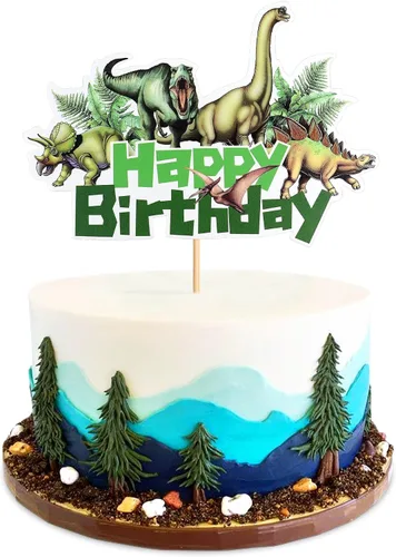 Vista 19 de Ercadio 40 piezas comestibles de dibujos animados de dinosaurios para cupcakes para bebida, decoración de tartas para temática de dinosaurios, baby