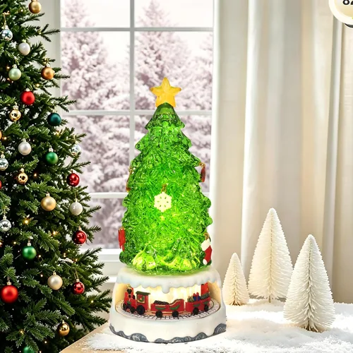 Vista 2 de Adorno de Navidad animado, iluminado y musical, globo con purpurina Verde