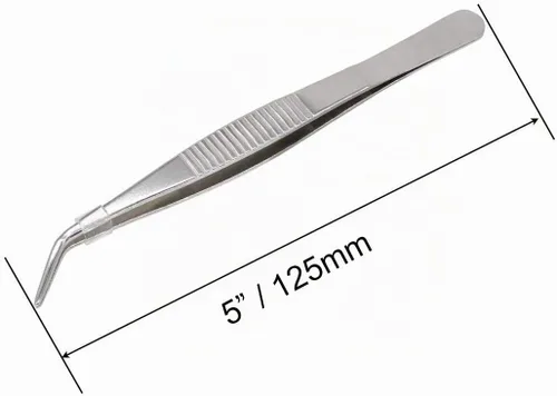 Vista 2 de Pinzas de acero inoxidable de 5 pulgadas con punta dentada curvada, pinzas multiusos para reparación de manualidades, paquete de 2