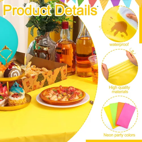 Vista 2 de Peryiter Paquete de 12 manteles de plástico de colores neón surtidos, desechables, rectangulares, tropicales, suministros para fiestas, cumpleaños