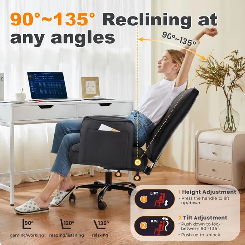 Vista 10 de IWMH Sillas de escritorio de oficina en casa, silla de oficina tapizada de piel sintética con reposabrazos de sofá, silla giratoria de altura