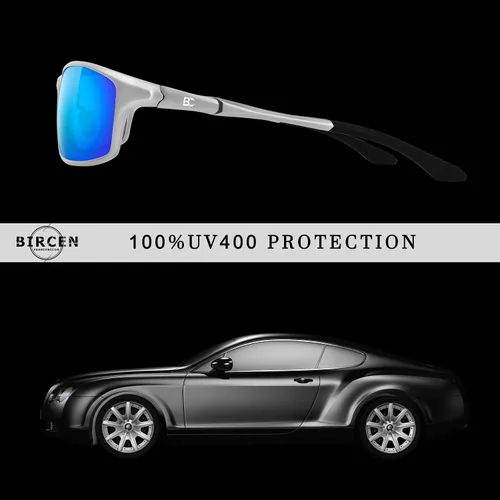 Vista 5 de BIRCEN Gafas de sol polarizadas para hombre protección UV, tonos azules y negros para hombre, conducción deportiva con marco de metal Al-Mg