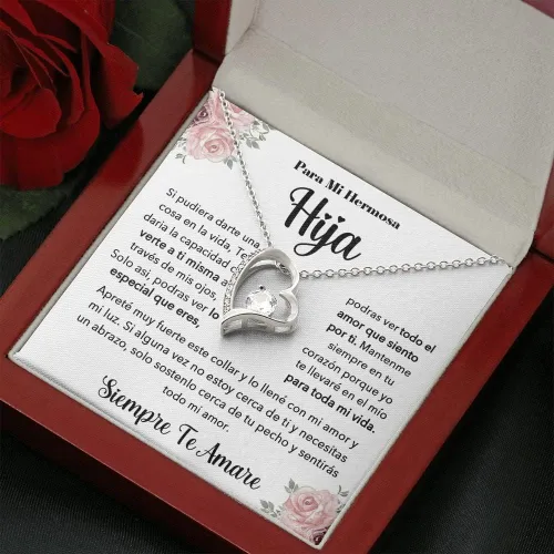 Vista 8 de A Mi Hermosa Hija - Collar De Amor Eterno - Ideas Regalo De Cumpleaños Para Mujer, Cajas Tarjetas En Español Collares