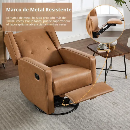 Vista 6 de CANMOV Silla mecedora reclinable giratoria, silla balancín para cuarto del bebé, sillas mecedoras para cuarto del bebé, silla reclinable manual