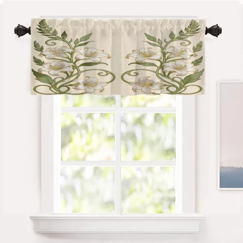 Vista 20 de Shrahala Art Nouveau Floral Pattern Blackout Curtain Tiers, Delicate Vine and Flower Design Kitchen Valance Light Blocking Tier Drapes with Rod