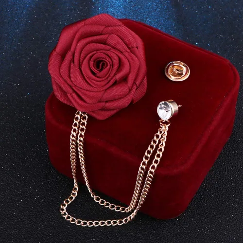 Vista 3 de Broches de moda para novios, bodas, arte de tela, hecho a mano, broche de flor de rosa, pin de solapa, insignia, cadena de borla, accesorios