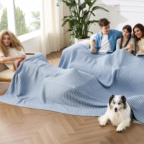 Vista 48 de Bedsure - Manta XL de punto gofre de algodón refrescante - Manta ligera y transpirable de rayón derivado de bambú para personas que se acaloran al