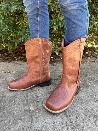Vista 2 de Botas vaqueras occidentales para niña, color rosa, con cremallera de cuero, botas vaqueras (niños pequeños y jóvenes)