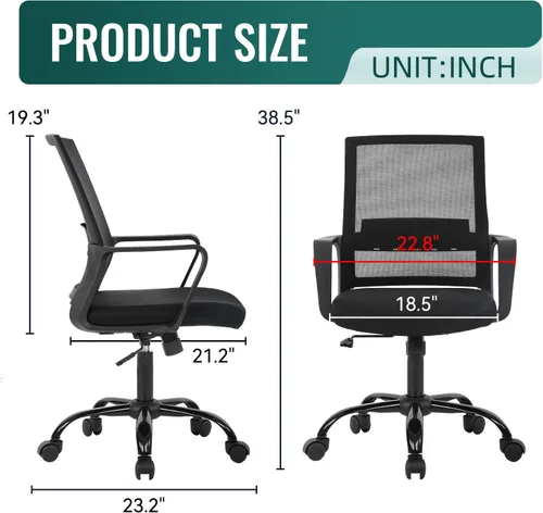 Vista 3 de BestOffice Silla giratoria para computadora, soporte lumbar ejecutivo, silla de malla, taburete ajustable para mujeres y hombres (negro)