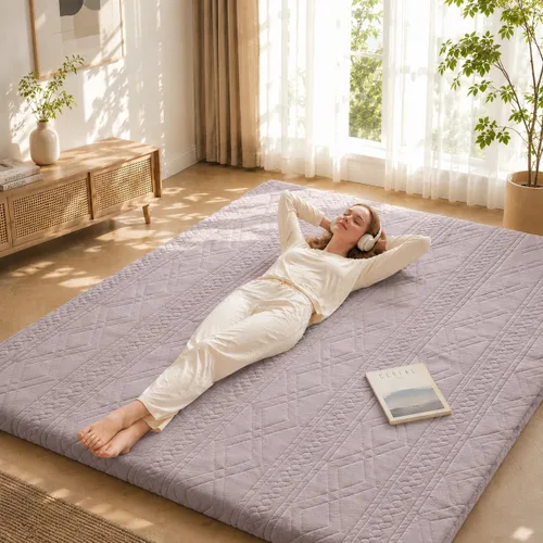 Vista 11 de Mollydot Colchón de futón japonés tamaño matrimonial de 54 x 75 pulgadas, colchón de cama plegable, tapete portátil de tatami, cojín de futón
