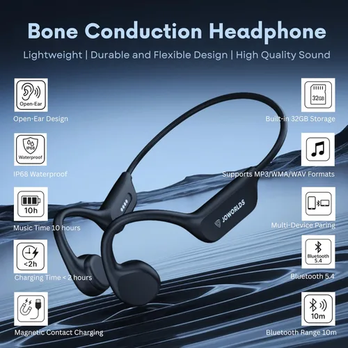 Vista 2 de Auriculares de oído abierto Bluetooth inalámbricos, IP68 impermeables de conducción ósea Bluetooth, auriculares inalámbricos Bluetooth, auriculares