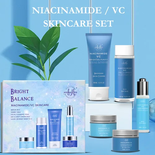 Vista 6 de Kit de cuidado de la piel para mujeres, juego hidratante de cuidado de la piel niacinamida+vitamina C, rutina diaria 5 en 1 con limpiador facial