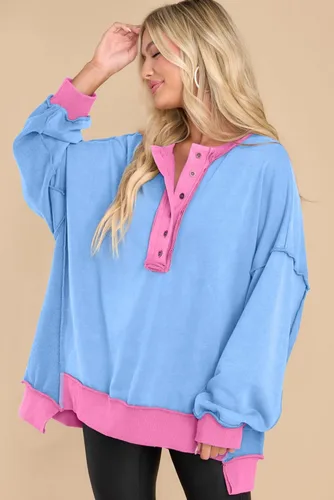 Vista 77 de AlvaQ - Sudadera de gran tamaño para mujer, informal, de manga larga, con botones y cuello Henley, tipo túnica