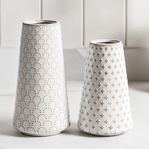 Vista 12 de Florero bohemio – Florero blanco de cerámica de 5.3 pulgadas para hierba de pampas, eucalipto y ramos, pequeños jarrones de decoración del hogar