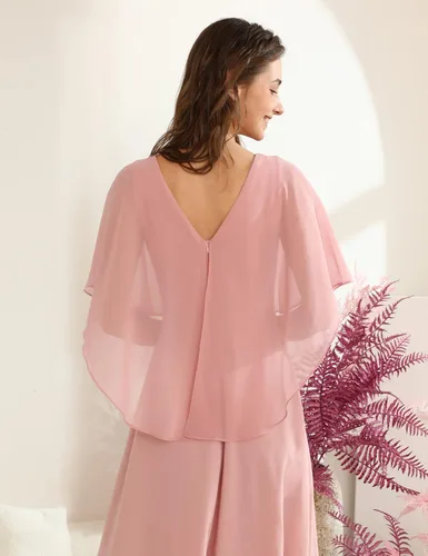 Vista 5 de HomRain Vestido de capa sin mangas para mujer con superposición de gasa, vestido formal de cóctel para invitada de boda