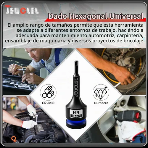 Vista 4 de Vaso de Punta de Impacto Hexagonal de 4mm, H4 Vaso Allen de Impacto de 1/2 Pulgada, Adaptador de Destornillador Hexagonal Alargado de Acero Cr-Mo