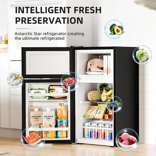 Vista 2 de Antarctic Star Mini refrigerador con congelador, refrigerador compacto de doble puerta, termostato ajustable, refrigerador pequeño para dormitorio