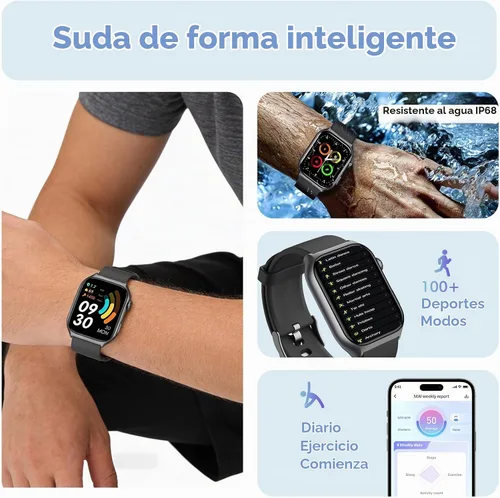 Vista 4 de YMS Reloj inteligente Android para mujer, llamada Bluetooth, compatible con Android e iOS, pantalla HD de 2.0 pulgadas, rastreador de frecuencia