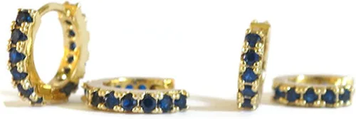 Vista 5 de Real 18K Gold Plated Sterling Silver Tiny Double Sided Blue Sapphire Huggie Hoops Handcrafted In USA Ship Within 24 hours
