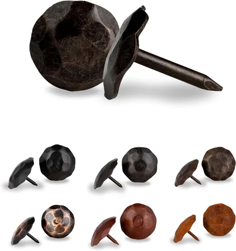 Vista 22 de 10 Pack 0.75" Round Head Iron Clavos Decorative Nails – Black – Handmade Rustic Round Fasteners for Farmhouse Shutters, Faux Wood Beams, Barn Doors
