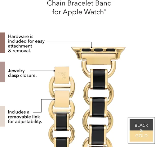 Vista 4 de Pulsera de cadena de moda Anne Klein para Apple Watch, segura, ajustable, correa de repuesto para Apple Watch, se adapta a la mayoría de las muñecas